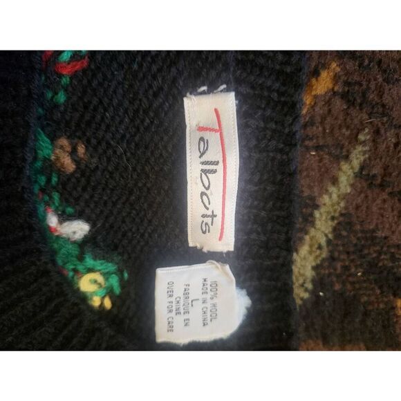 Vintage Talbots Sweater Women's Large Black Wool Knit Santa Intarsia Christmas - Picture 3 of 5